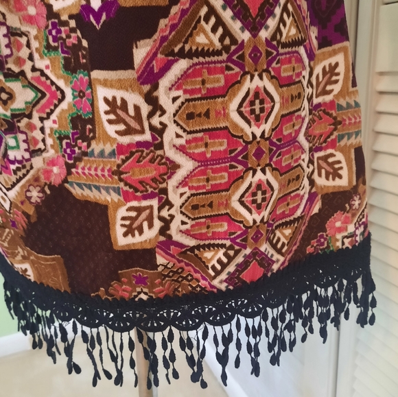 Merchant paisley boho fringe lace top blouse large NWOT *C2 - Picture 4 of 6